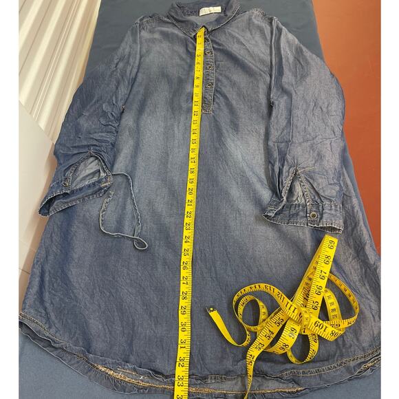 Time and Tru Denim Roll Up Sleeve Knee Length Collared Dress Pockets XL 16/18 - Picture 8 of 11